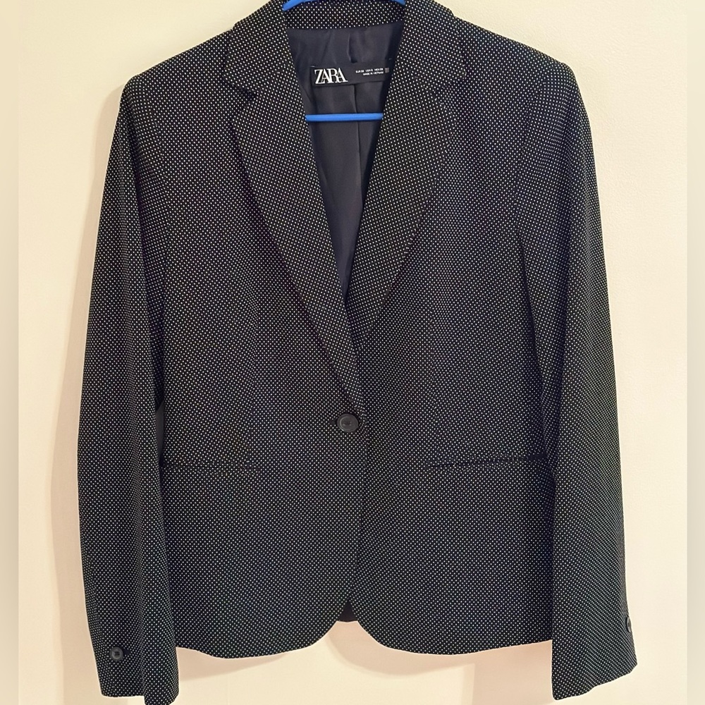 ZARA Black Blazer with White Polkadots